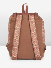 PRIMROSE Floral Pattern Canvas Backpack, Braided Trim, Dual Front Pockets, Pink-Brown