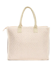 RIMROCK Canvas Tote Bag with Chevron Pattern, Beige and Silver, Double Handle, Large Size