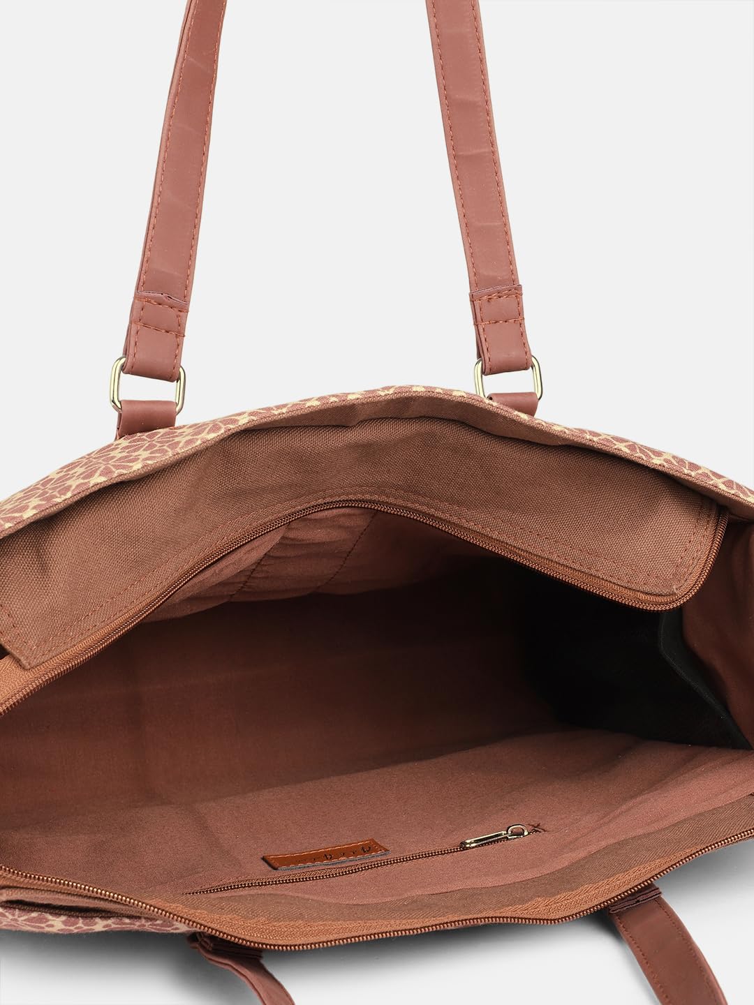 PRIMROSE Floral Pattern Canvas Tote Bag, Brown Polyurethane Trim, Double Handle Shoulder Straps