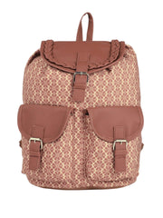 PRIMROSE Floral Pattern Canvas Backpack, Braided Trim, Dual Front Pockets, Pink-Brown