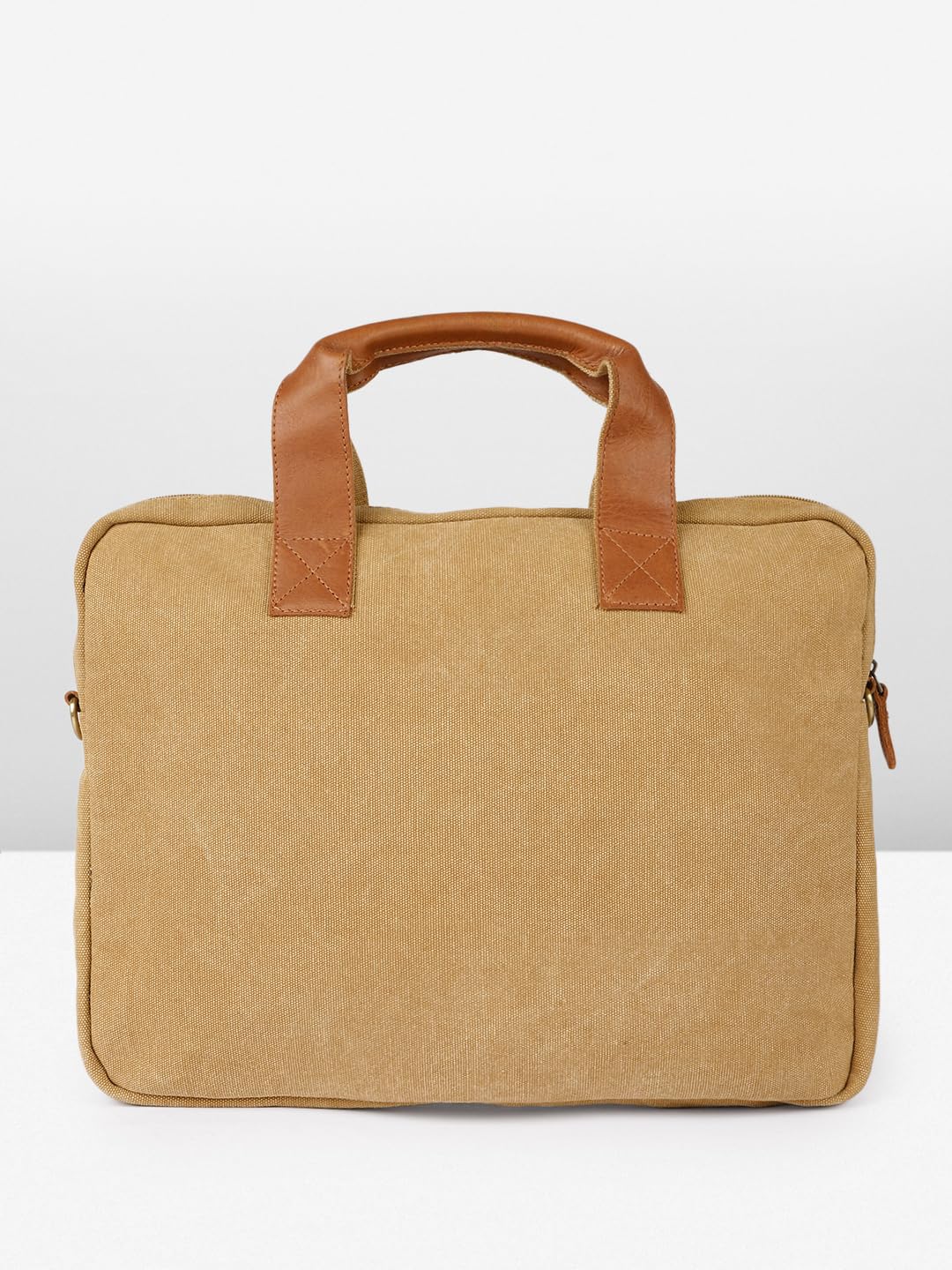 PRIMROSE Canvas Messenger Bag with Polyurethane Trim, Khaki Brown, Laptop Compatible