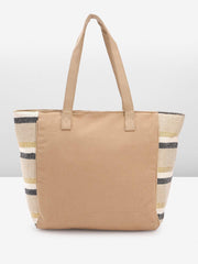 PRIMROSE Striped Jute Tote Bag with Tassel Tan and Black