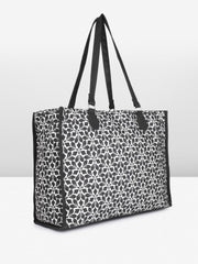PRIMROSE Floral Pattern Tote Bag, Black and White Print, Double Handle, Large Capacity Shopping Handbag