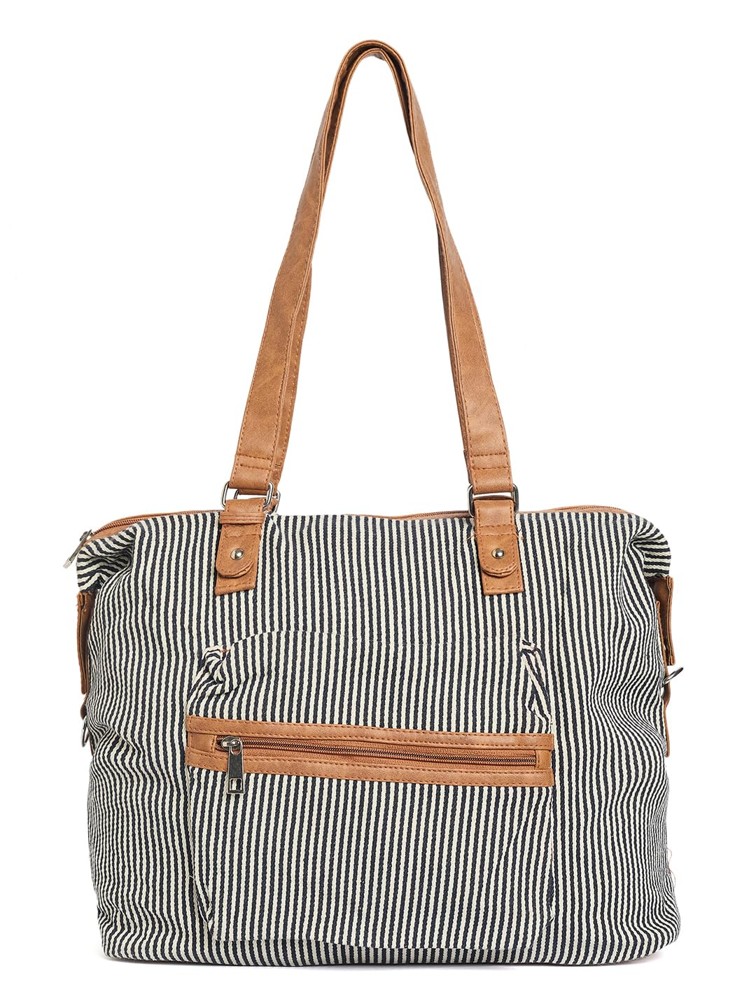 RIMROCK Striped Shopper Cotton Shoulder Bag Black and Grey
