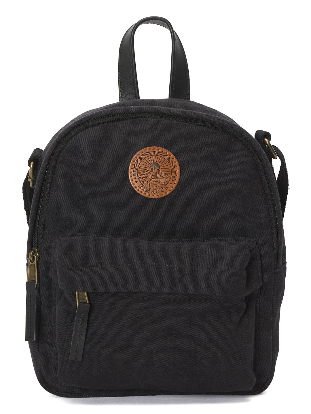 RIMROCK Mini Canvas Backpack with Leather Patch, Black, Vintage Brass Hardware
