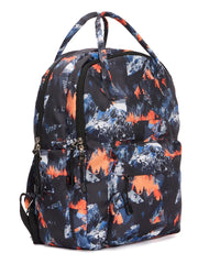 RIMROCK Mountain Print Backpack with Multiple Compartments, Blue and Orange Snow Pattern Design