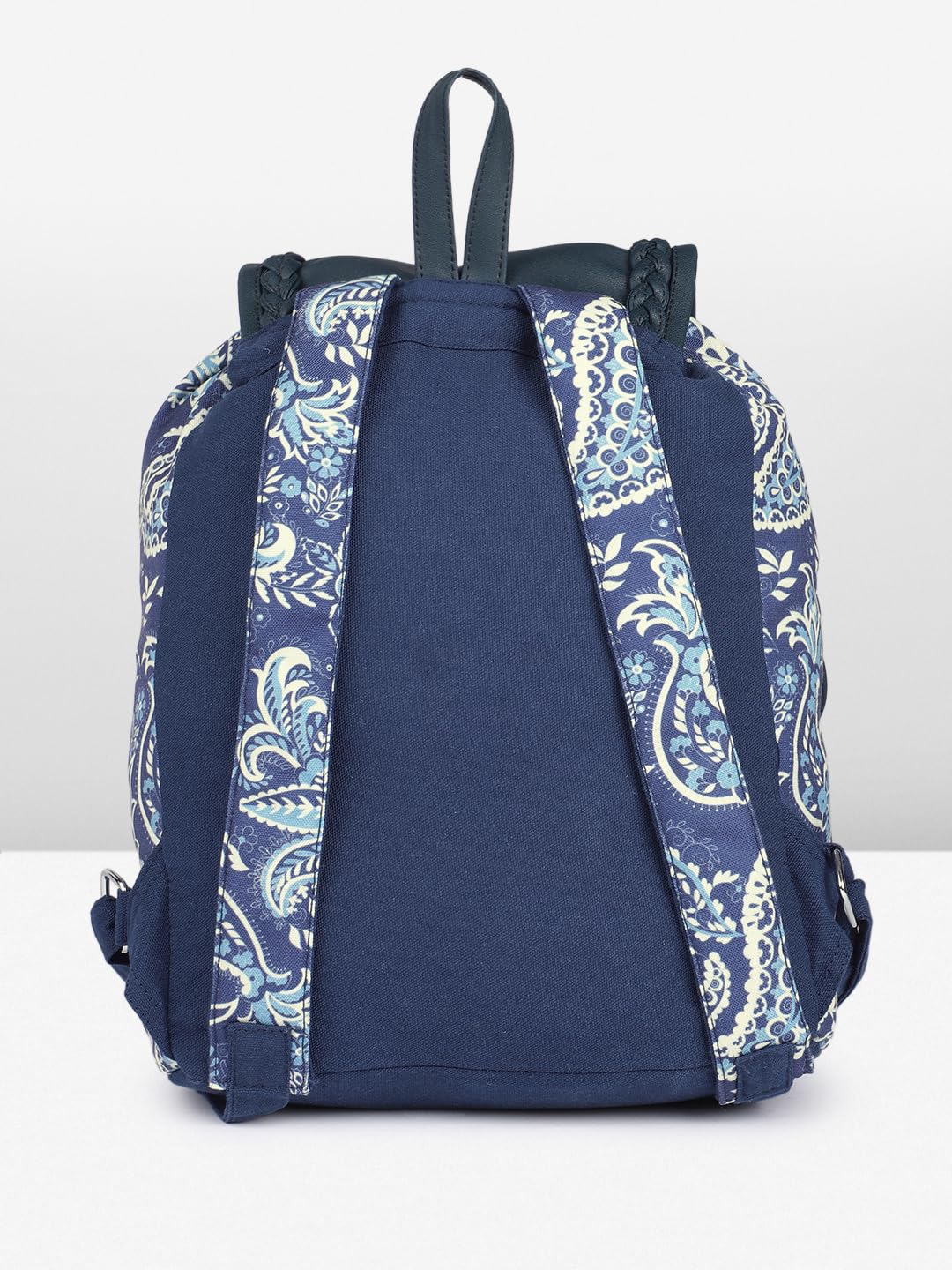 PRIMROSE Floral Canvas Backpack, Navy Blue with White Pattern, Double Buckle Front Pockets