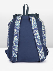 PRIMROSE Floral Canvas Backpack, Navy Blue with White Pattern, Double Buckle Front Pockets