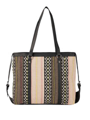 Women's Stylish Tote Bag, Chevron Pattern with Black Trim, Multi-Colour Stripes