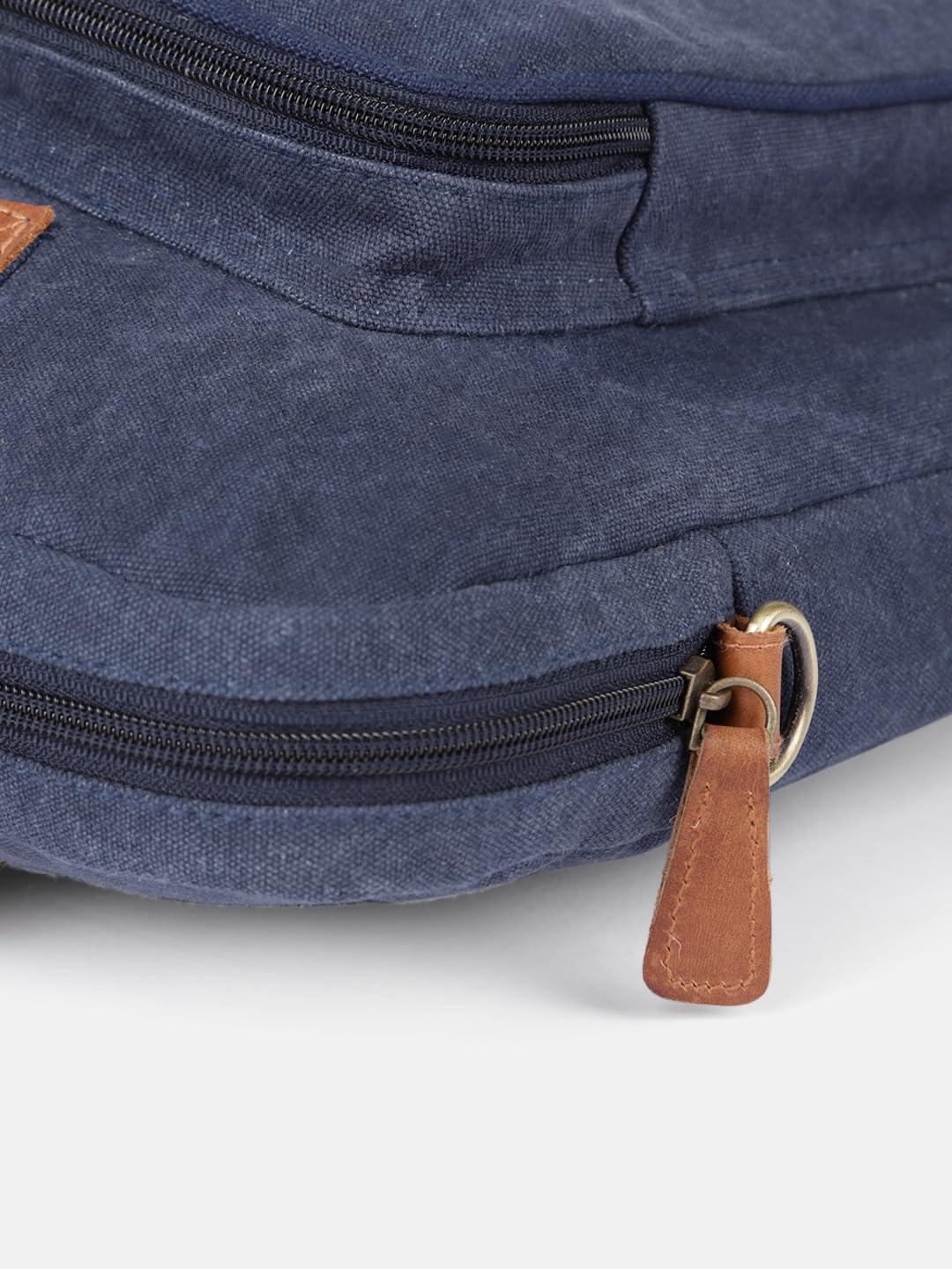 PRIMROSE Canvas Laptop Bag, Navy Blue with Brown Leather Handles, Dual Front Pockets, Shoulder Strap