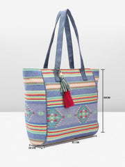 PRIMROSE Multicolour Striped Canvas Tote Bag with Tassel Accent