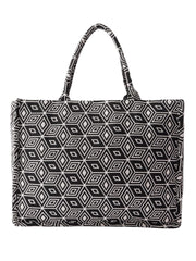 PRIMROSE Geometric Pattern Canvas Tote Bag, Black and White Design, Large Shoulder Handles