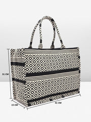 PRIMROSE Black and White Geometric Pattern Canvas Tote Bag for Women