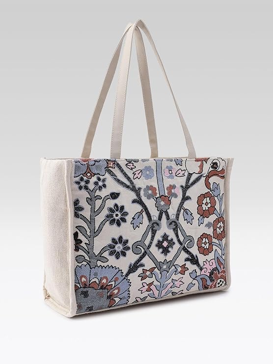 PRIMROSE Floral Tapestry Tote Bag, Woven Embroidered Design