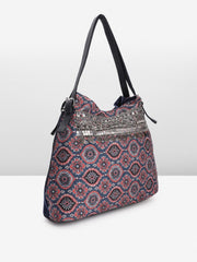PRIMROSE Embellished & Ethnic Motifs Print Oversized Structured Shoulder Bag with Zip Detail
