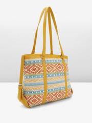 PRIMROSE Multicoloured Aztec Print Canvas Tote Bag with Yellow