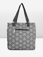 PRIMROSE Floral Pattern Tote Bag with Tassel, Black and White, Double Handle