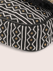 PRIMROSE Boho Chic Fringed Cross-Body Bag with Aztec Pattern Black and Beige