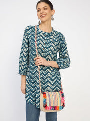 RIMROCK Bohemian Crossbody Bag, Multicolour Fringe Trim, Braided Strap, Woven Pattern