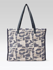 PRIMROSE Woven Tote Bag, Blue and Beige Floral Pattern