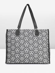 PRIMROSE Floral Pattern Tote Bag, Black and White Print, Double Handle, Large Capacity Shopping Handbag