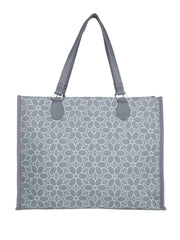 PRIMROSE Floral Pattern Canvas Tote Bag, Grey with White Design, Double Handle, Shopping Handbag