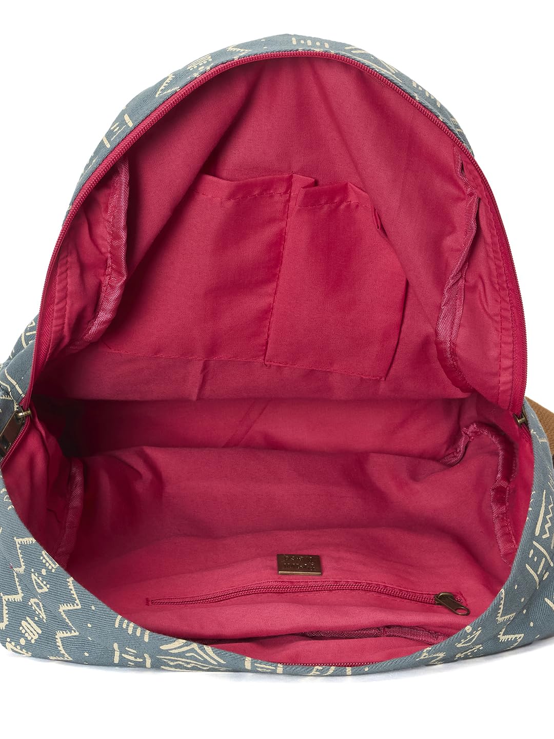 RIMROCK Casual Canvas Backpack with Aztec Print Pattern, Light Blue and White, Brown Straps