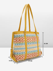 PRIMROSE Multicoloured Aztec Print Canvas Tote Bag with Yellow