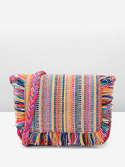 PRIMROSE Handcrafted Multicolored Woven Tote Bag with Fringes