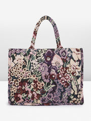 PRIMROSE Floral Printed Canvas Tote Bag for Women Purple and Pink