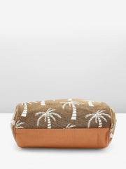 PRIMROSE Women's Tote Bag with Palm Tree Print Tassels Brown
