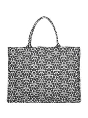 PRIMROSE Floral Pattern Canvas Tote Bag, Black and White Geometric Design, Large Shoulder Handbag
