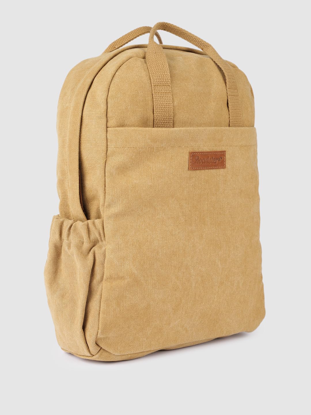 PRIMROSE Canvas Backpack, Khaki Tan, Casual Daypack with Leather Logo Patch