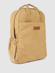 PRIMROSE Canvas Backpack, Khaki Tan, Casual Daypack with Leather Logo Patch