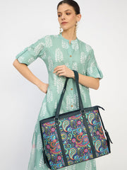 RIMROCK Paisley Print Tote Bag, Floral Pattern Shoulder Handbag with Black Trim, Multi-Colour