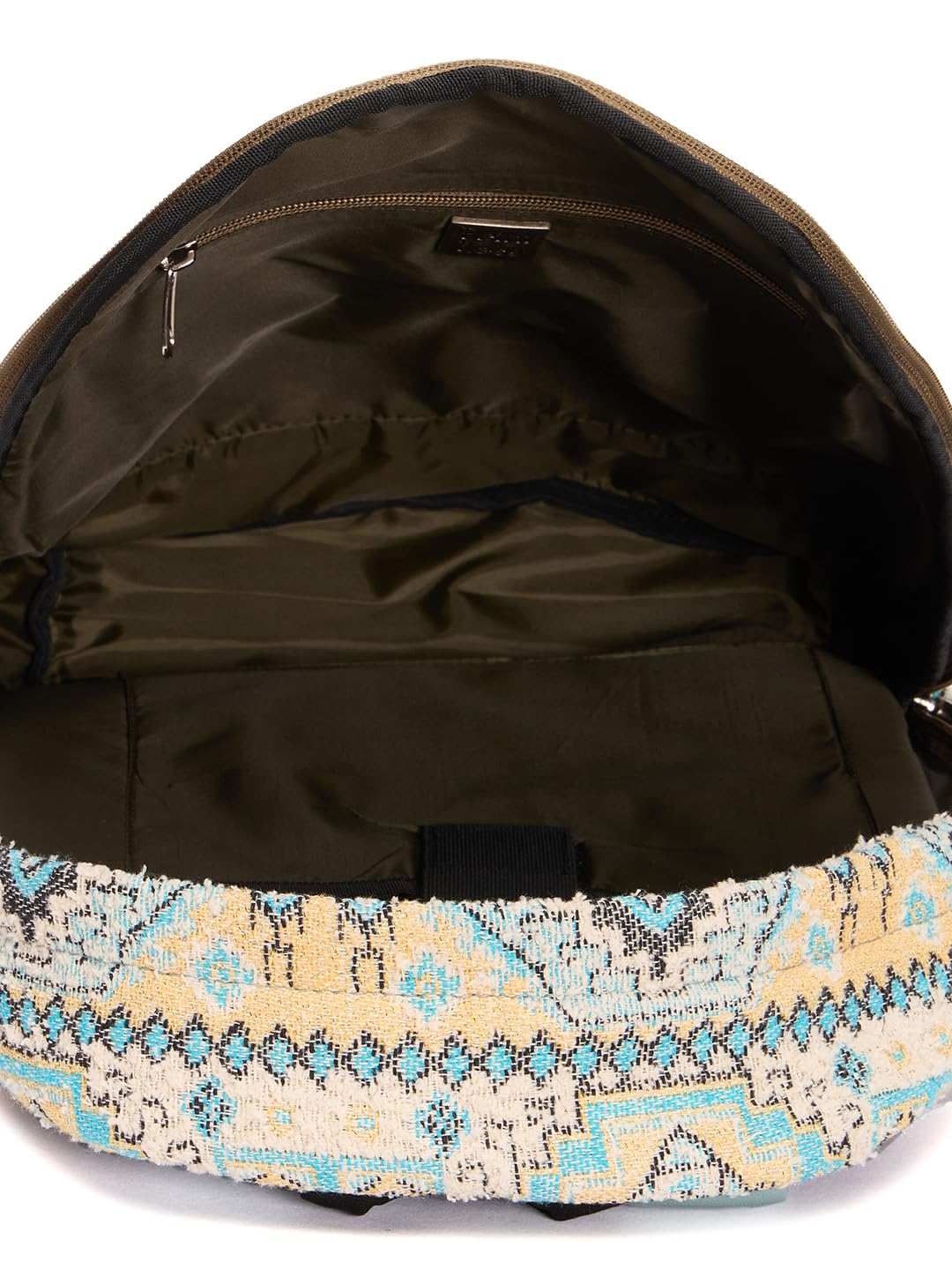 RIMROCK Bohemian Canvas Backpack, Aztec Pattern Design, Blue and Beige with Grey Base