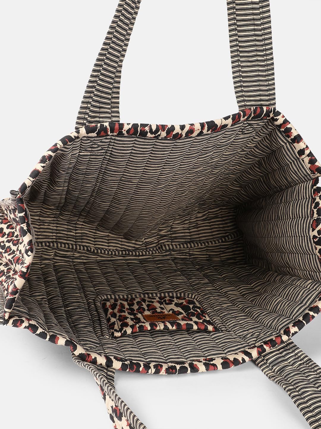 PRIMROSE Large Canvas Tote Bag, Leopard Print Pattern with Striped Trim, Shopping Shoulder Bag