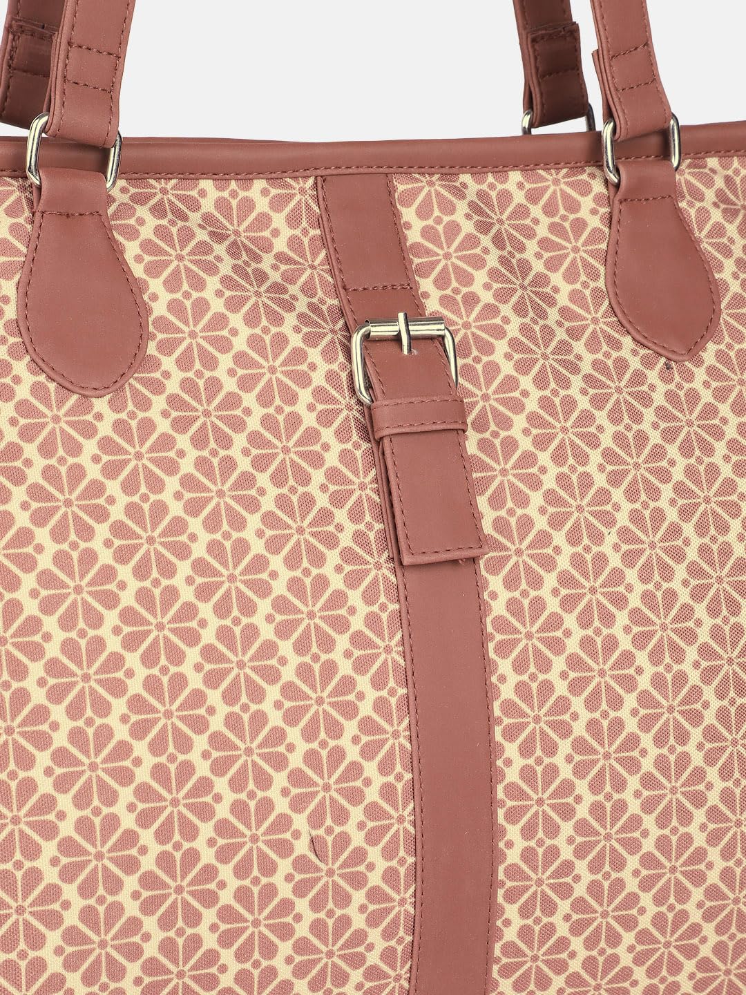 PRIMROSE Floral Print Tote Bag with Buckle Detail, Pink and Cream Pattern, Shoulder Straps