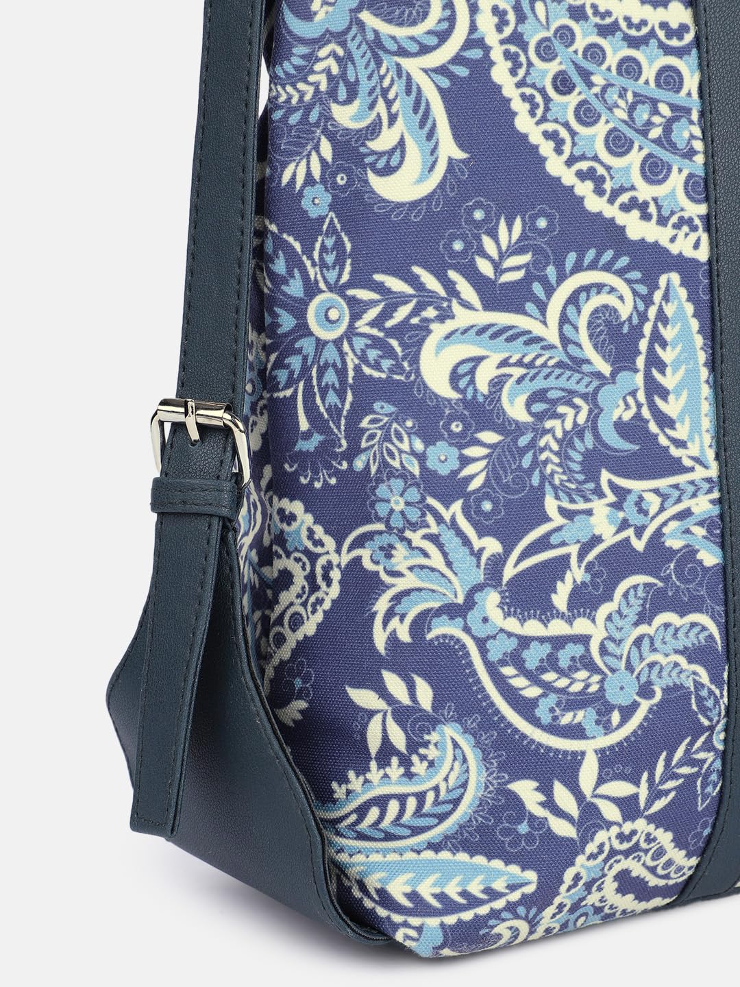 PRIMROSE Canvas Tote Bag with Paisley Print, Navy Blue and White Pattern, Dark Trim