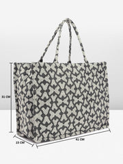 PRIMROSE Patterned Tote Bag for Women, Black Geometric Design