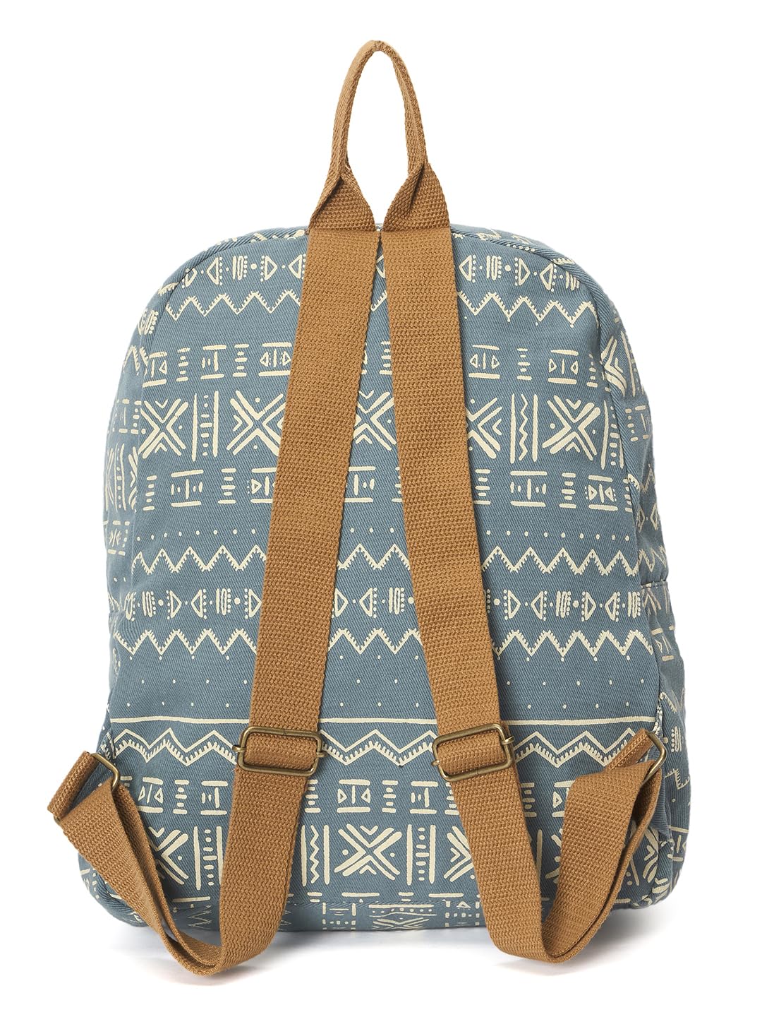 RIMROCK Casual Canvas Backpack with Aztec Print Pattern, Light Blue and White, Brown Straps