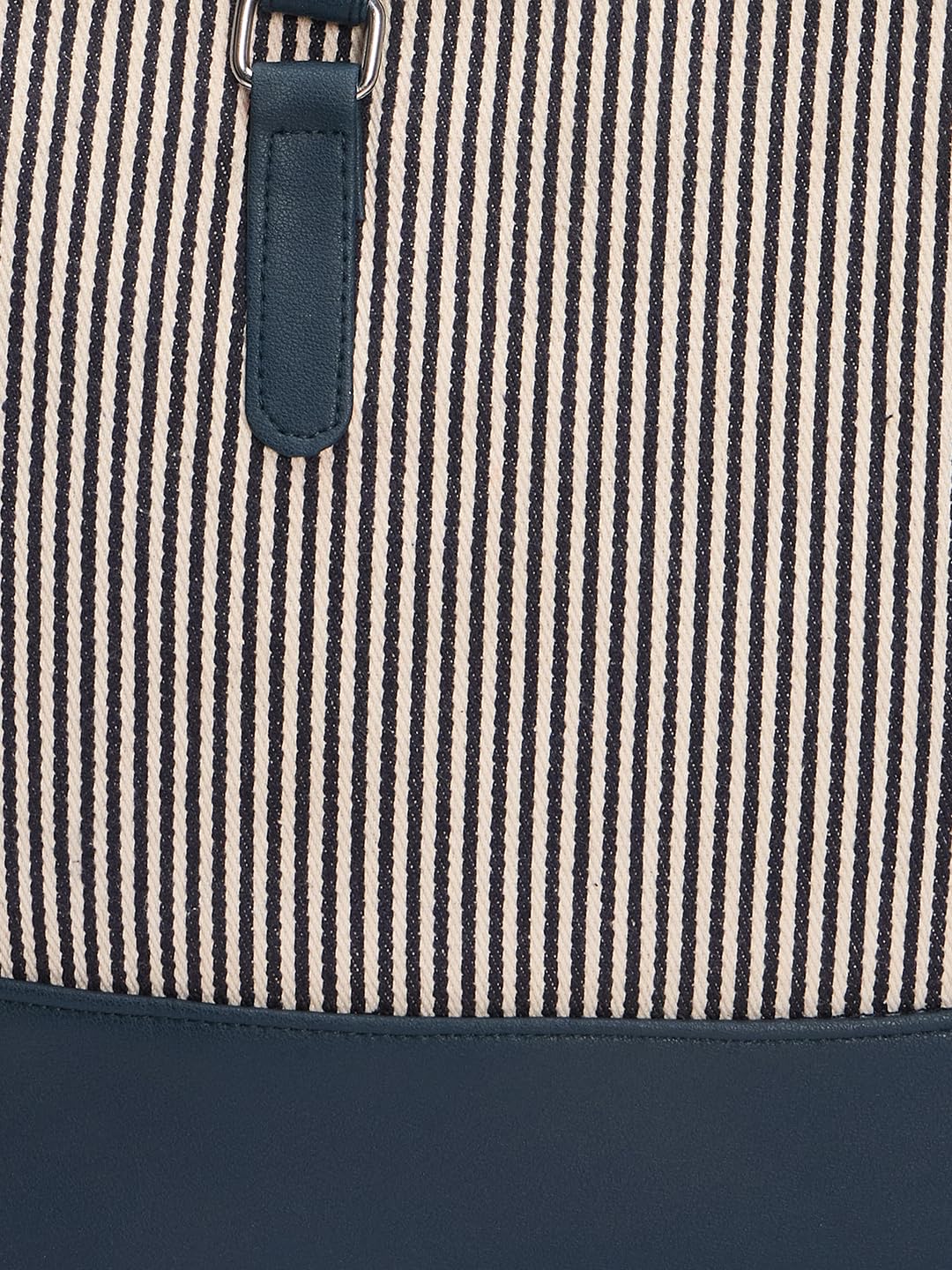 RIMROCK Striped Canvas Tote Bag with Navy Leather Trim, Large Shoulder Straps, Black and White