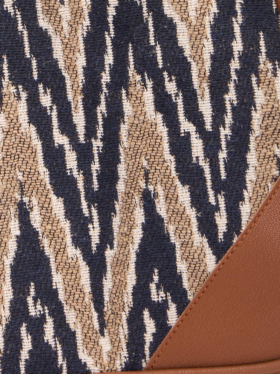 RIMROCK Chevron Pattern Hobo Handbag, Brown Pu Trim, Navy and Beige Canvas
