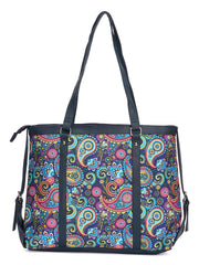 RIMROCK Paisley Print Tote Bag, Floral Pattern Shoulder Handbag with Black Trim, Multi-Colour