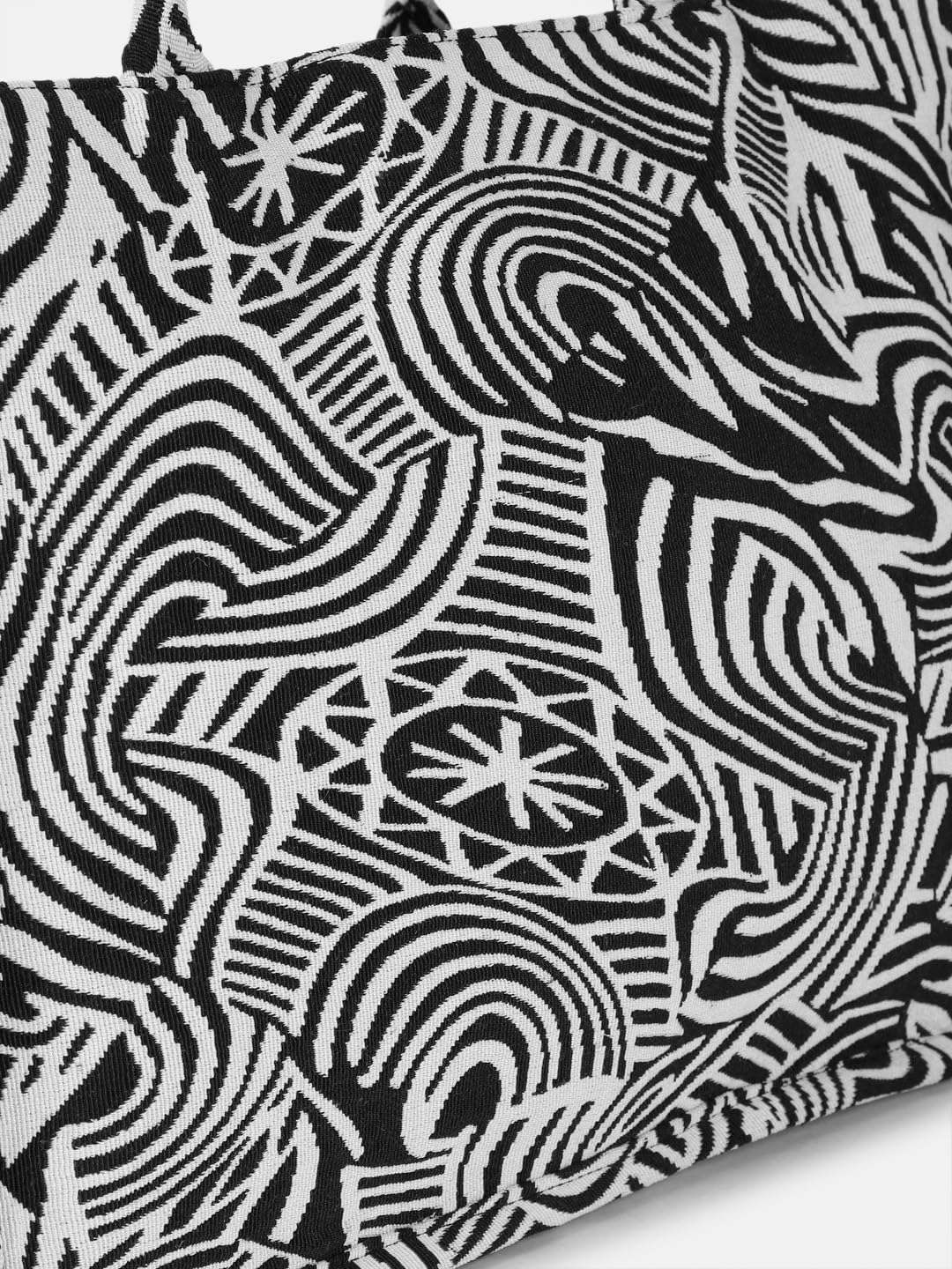 PRIMROSE Canvas Tote Bag with Abstract Black and White Pattern, Geometric Design