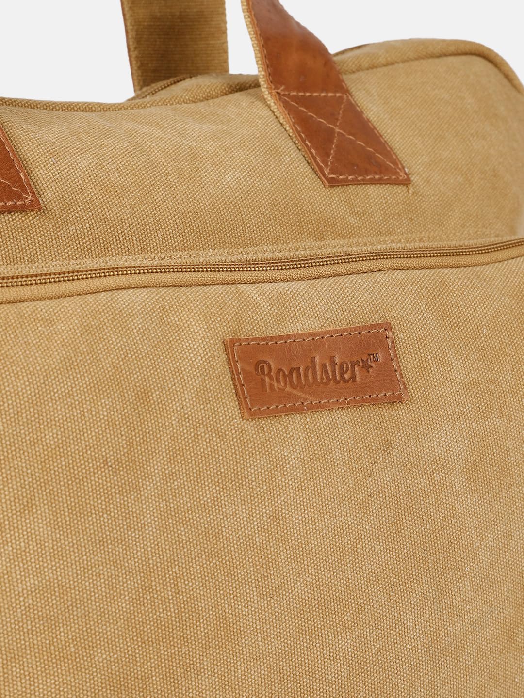 PRIMROSE Canvas Messenger Bag with Polyurethane Trim, Khaki Brown, Laptop Compatible