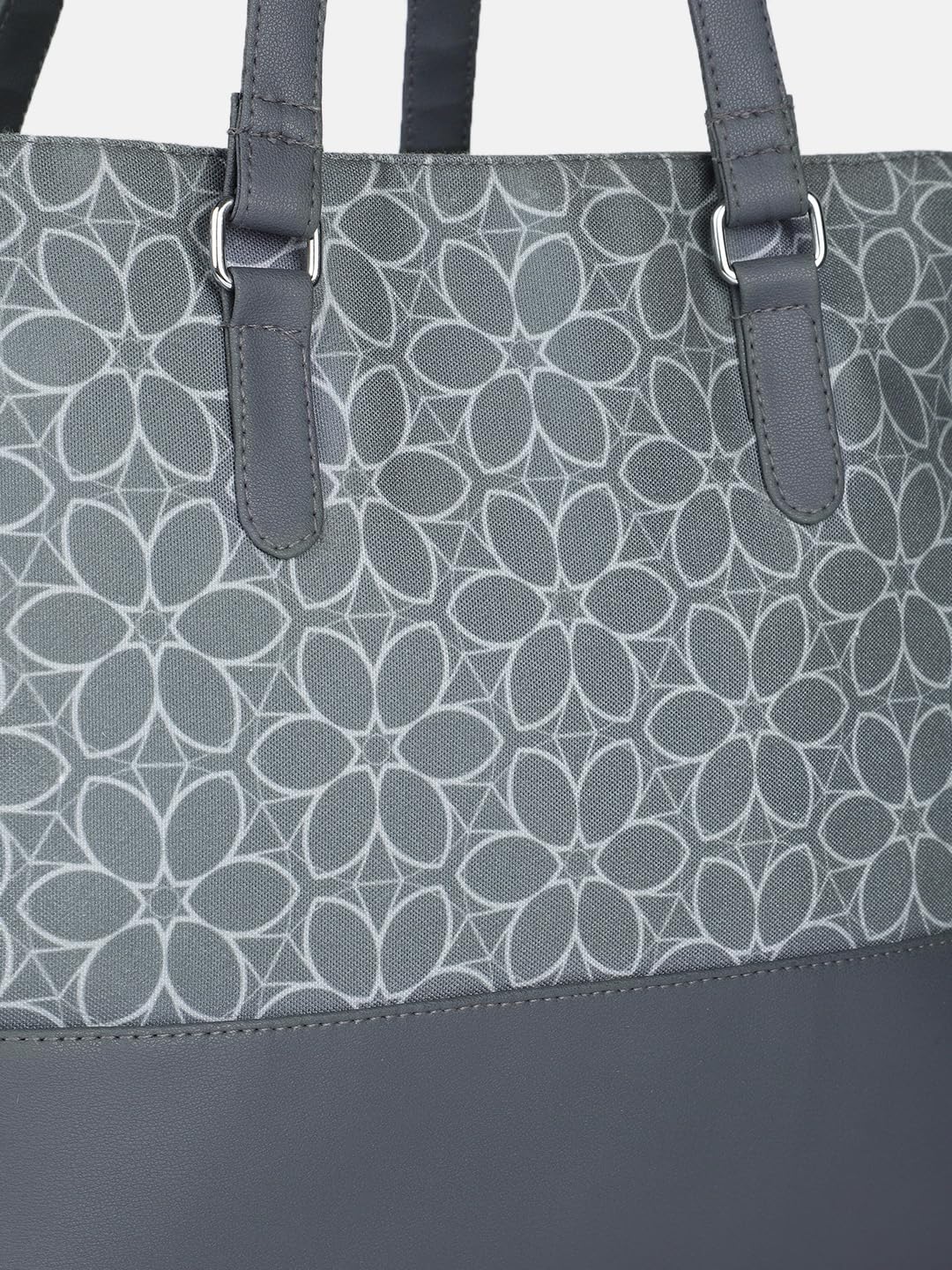 PRIMROSE Floral Pattern Canvas Tote Bag, Grey and White, Double Handle Shoulder Straps