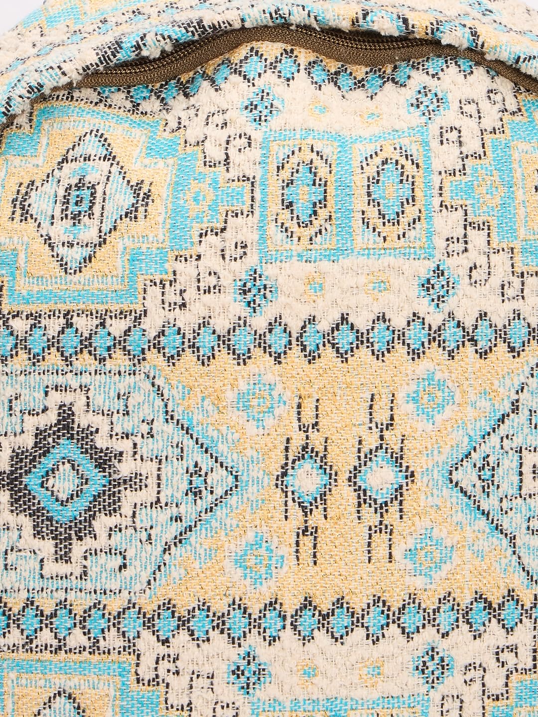 RIMROCK Bohemian Canvas Backpack, Aztec Pattern Design, Blue and Beige with Grey Base