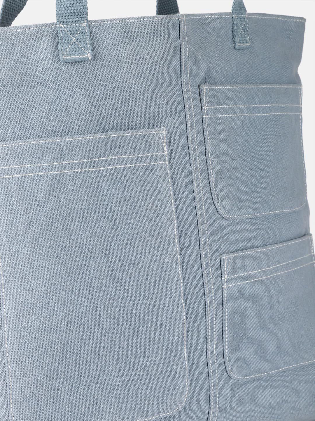 PRIMROSE Canvas Tote Bag with Multiple Pockets, Blue, Double Handles