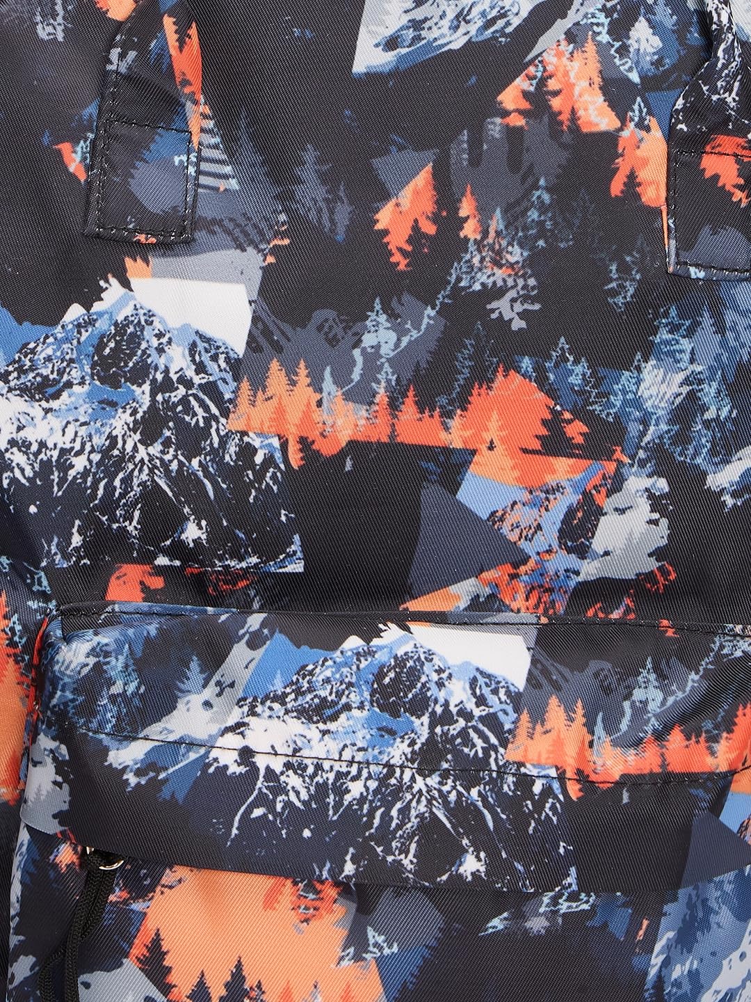 RIMROCK Mountain Print Backpack with Multiple Compartments, Blue and Orange Snow Pattern Design